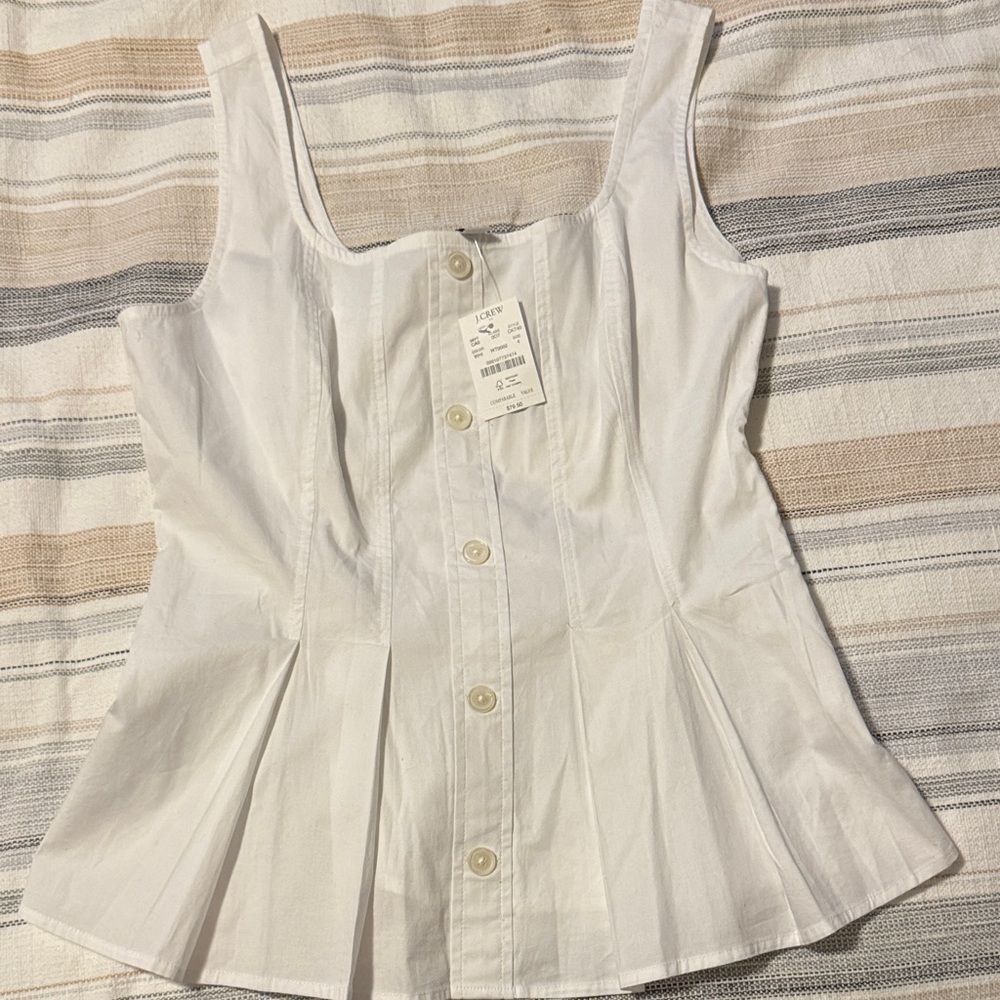J. Crew White Button-Front Pleated Peplum Camisole
